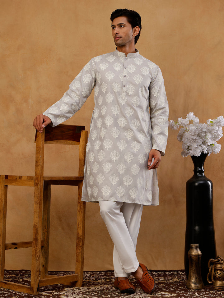 Men’S Cotton Blend Ethnic Printed Kurta Set