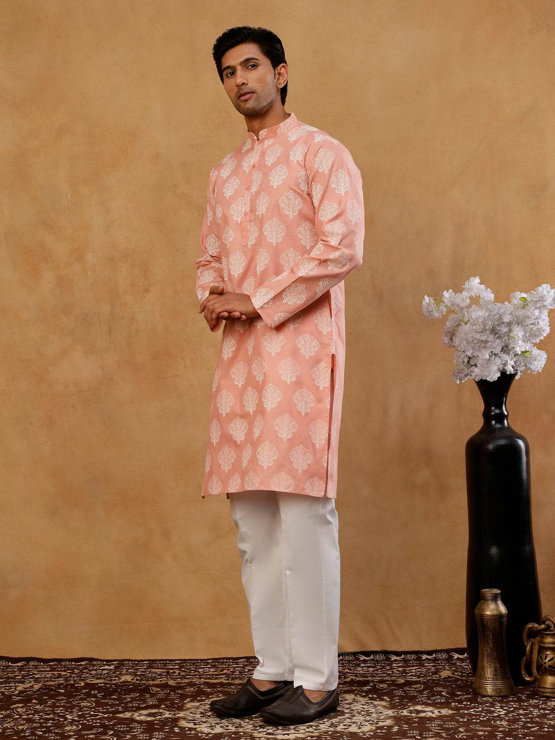 Men’S Cotton Blend Ethnic Printed Kurta Set