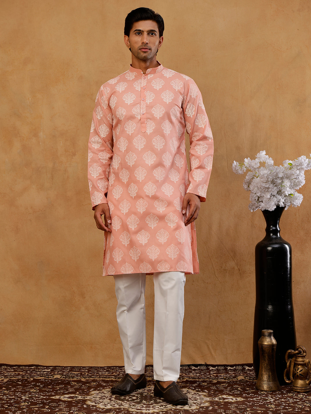 Men’S Cotton Blend Ethnic Printed Kurta Set
