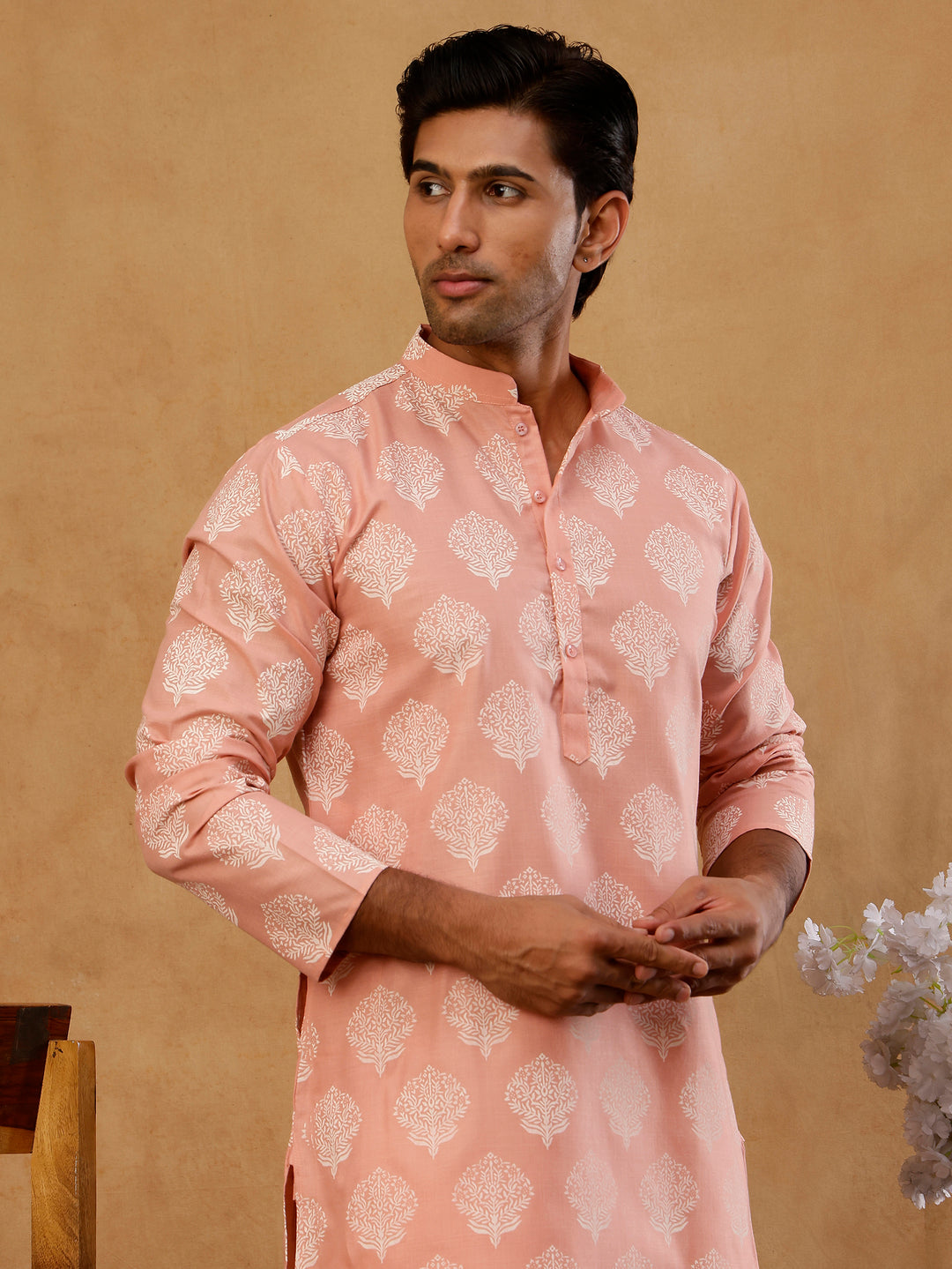 Men’S Cotton Blend Ethnic Printed Kurta Set