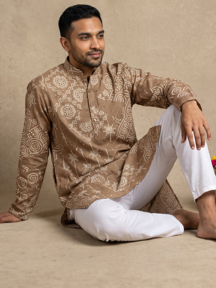 Printed Cotton Blend Kurta With Korean Pants