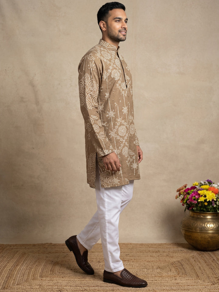 Printed Cotton Blend Kurta With Korean Pants