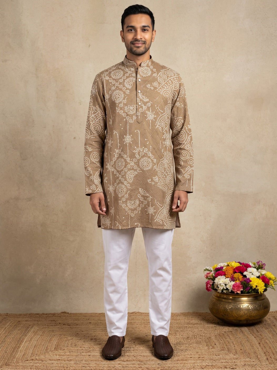 Printed Cotton Blend Kurta With Korean Pants