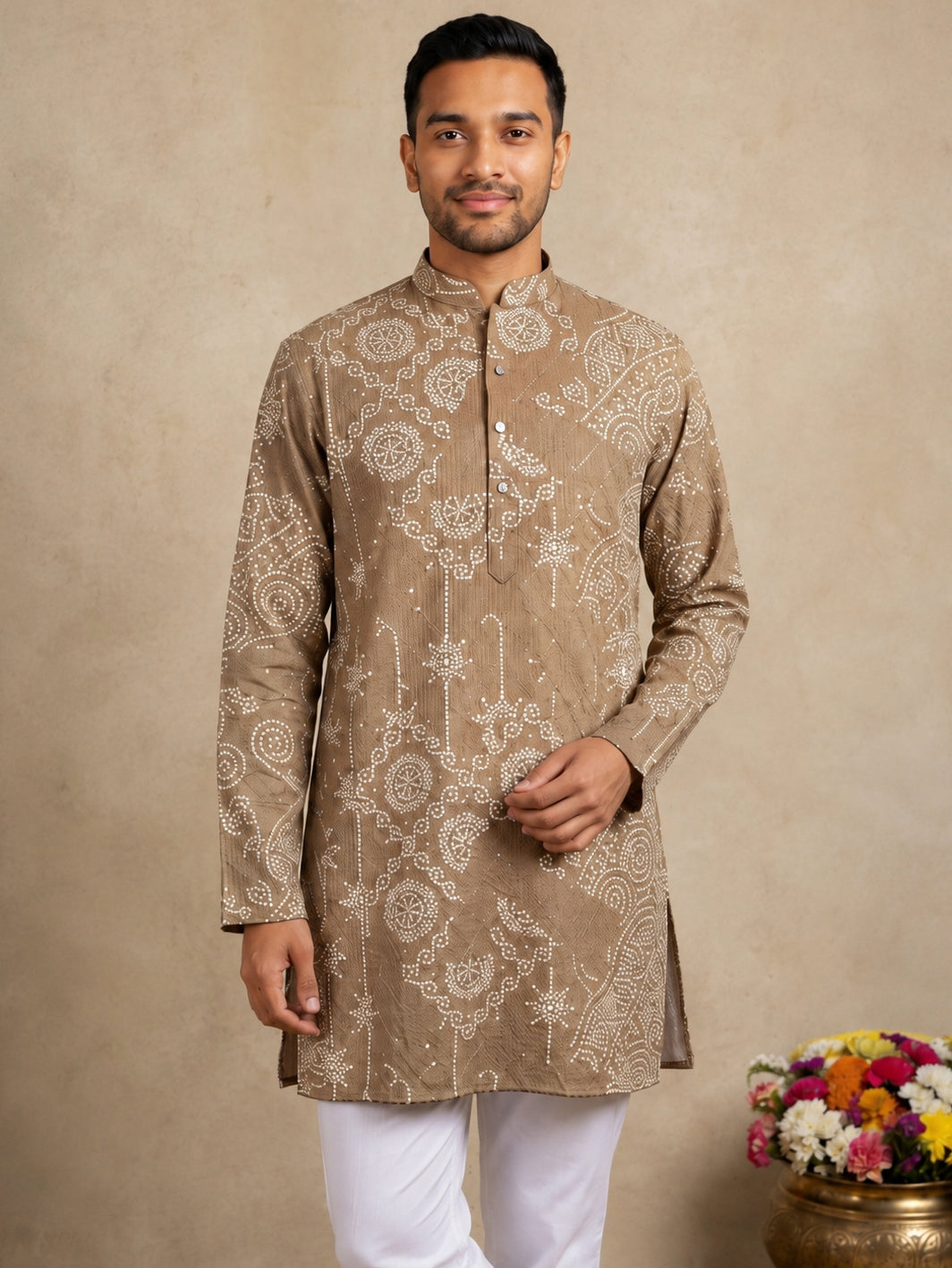 Printed Cotton Blend Kurta With Korean Pants