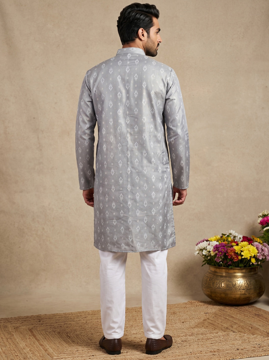 Men’S Foil Print Traditional Kurta Pyjama