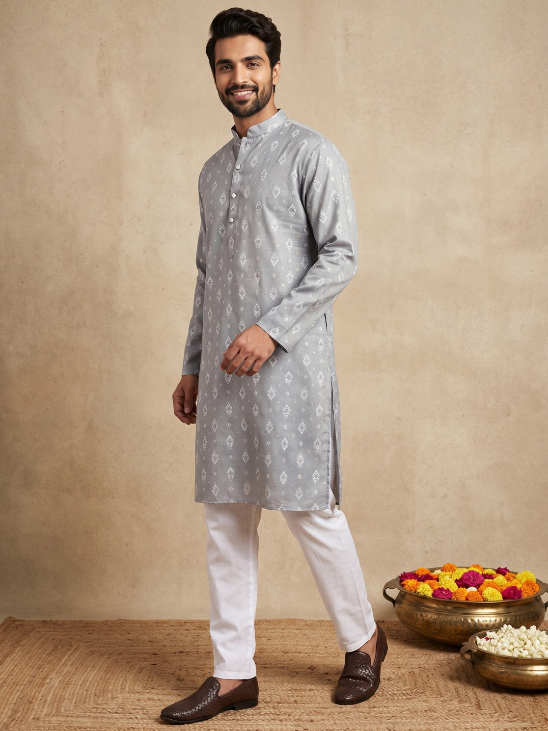 Men’S Foil Print Traditional Kurta Pyjama
