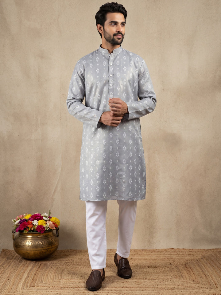 Men’S Foil Print Traditional Kurta Pyjama