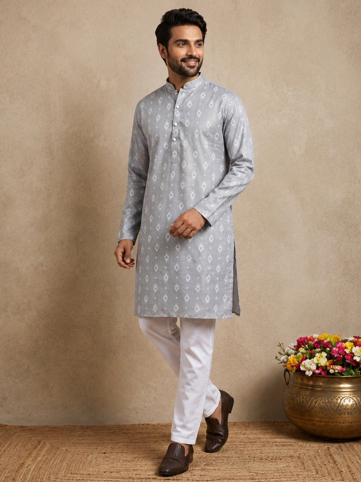 Men’S Foil Print Traditional Kurta Pyjama