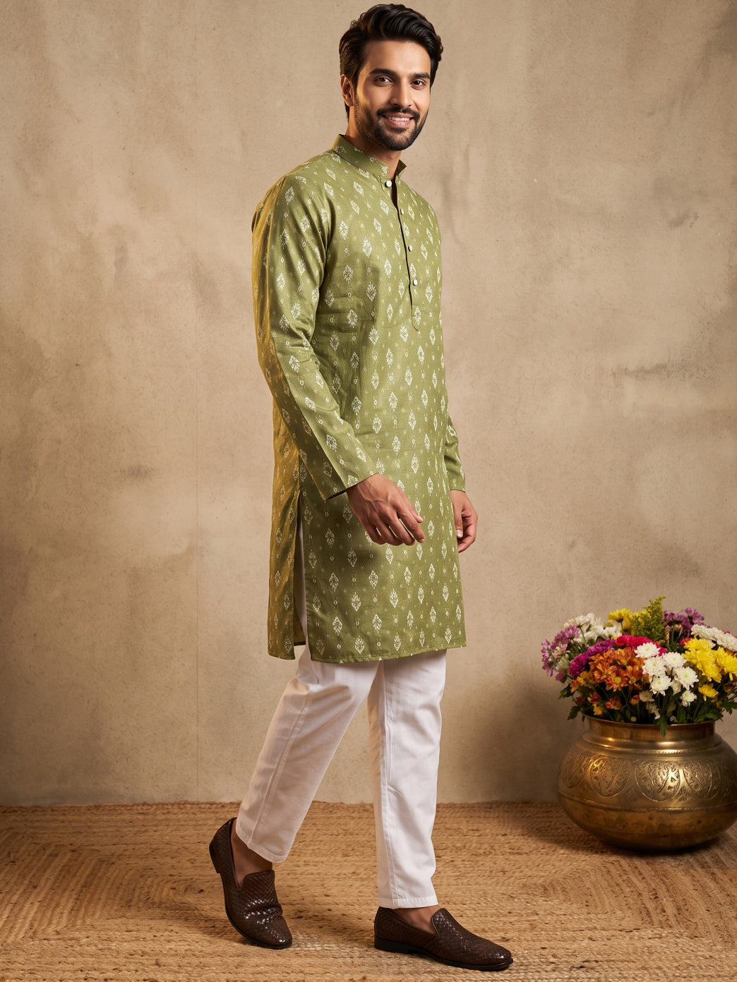 Men’S Foil Print Traditional Kurta Pyjama