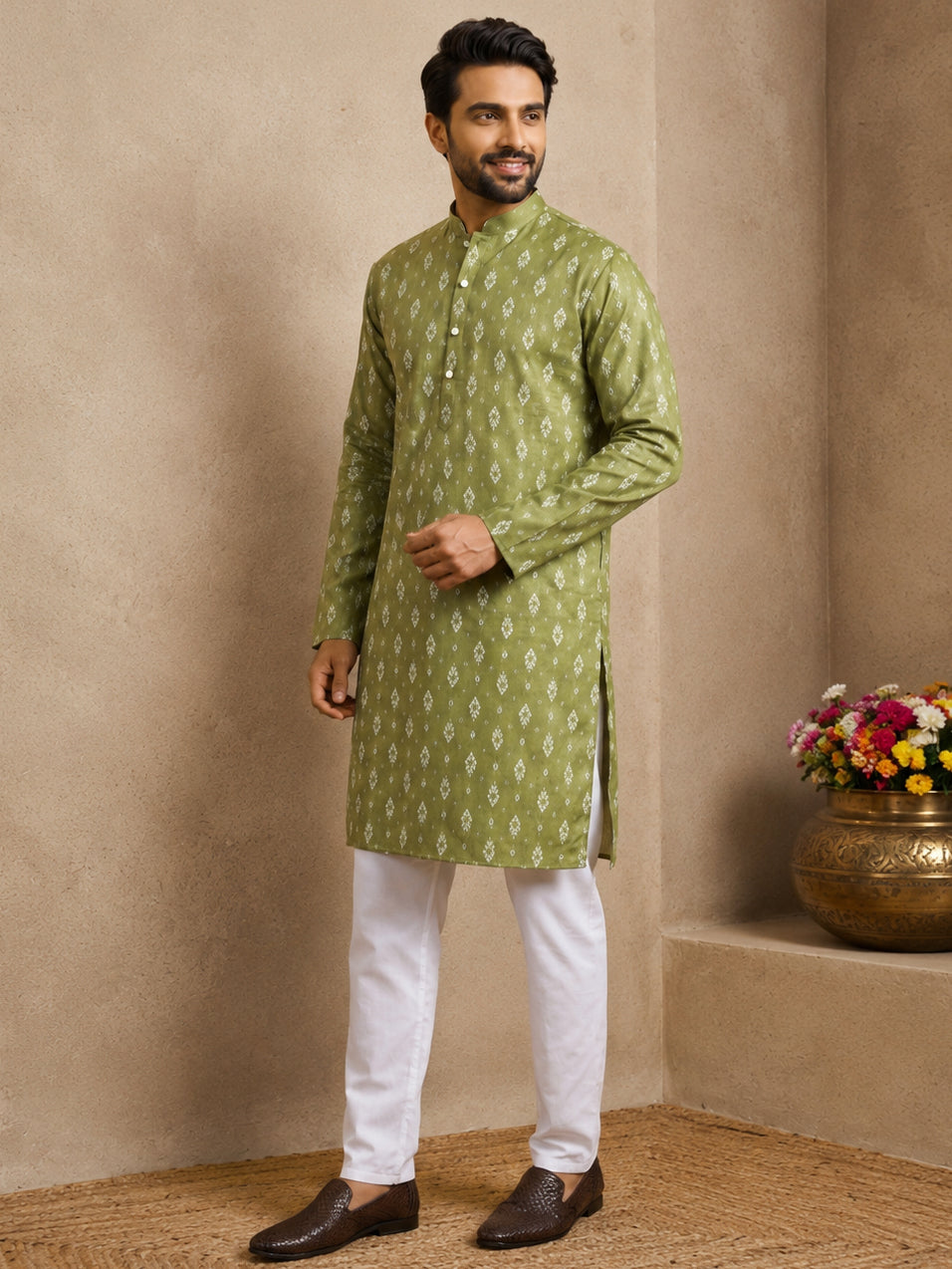 Men’S Foil Print Traditional Kurta Pyjama