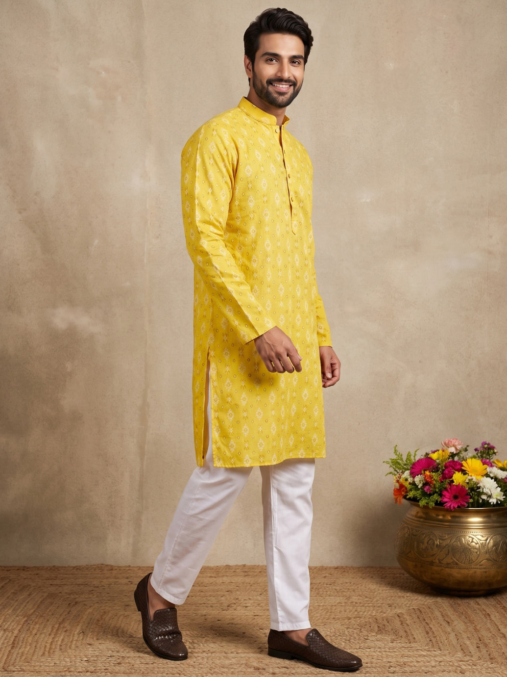 Men’S Foil Print Traditional Kurta Pyjama