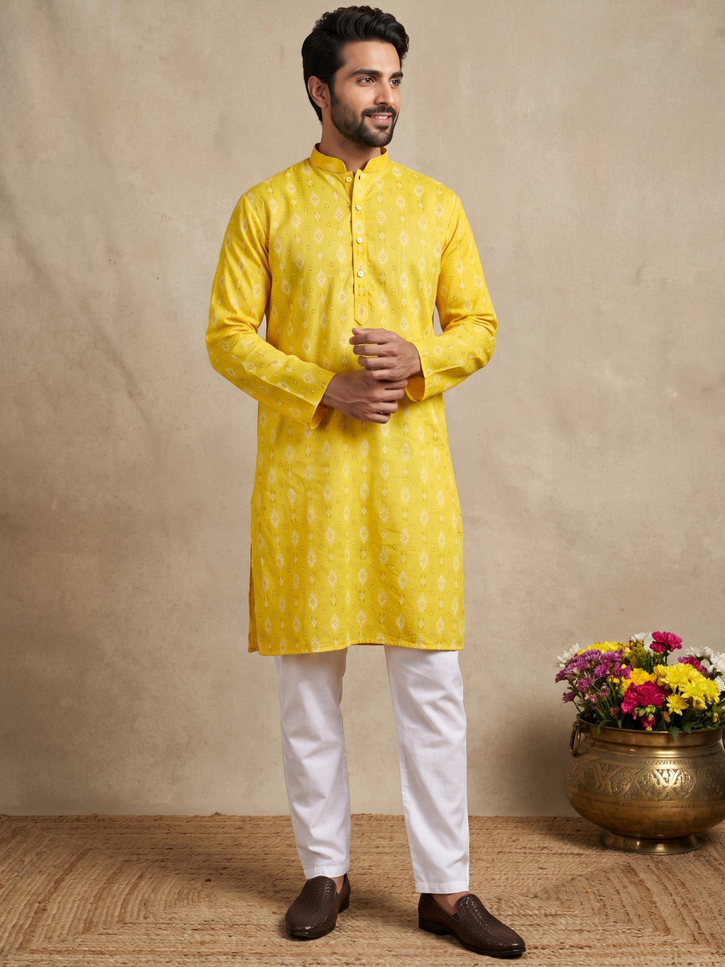 Men’S Foil Print Traditional Kurta Pyjama