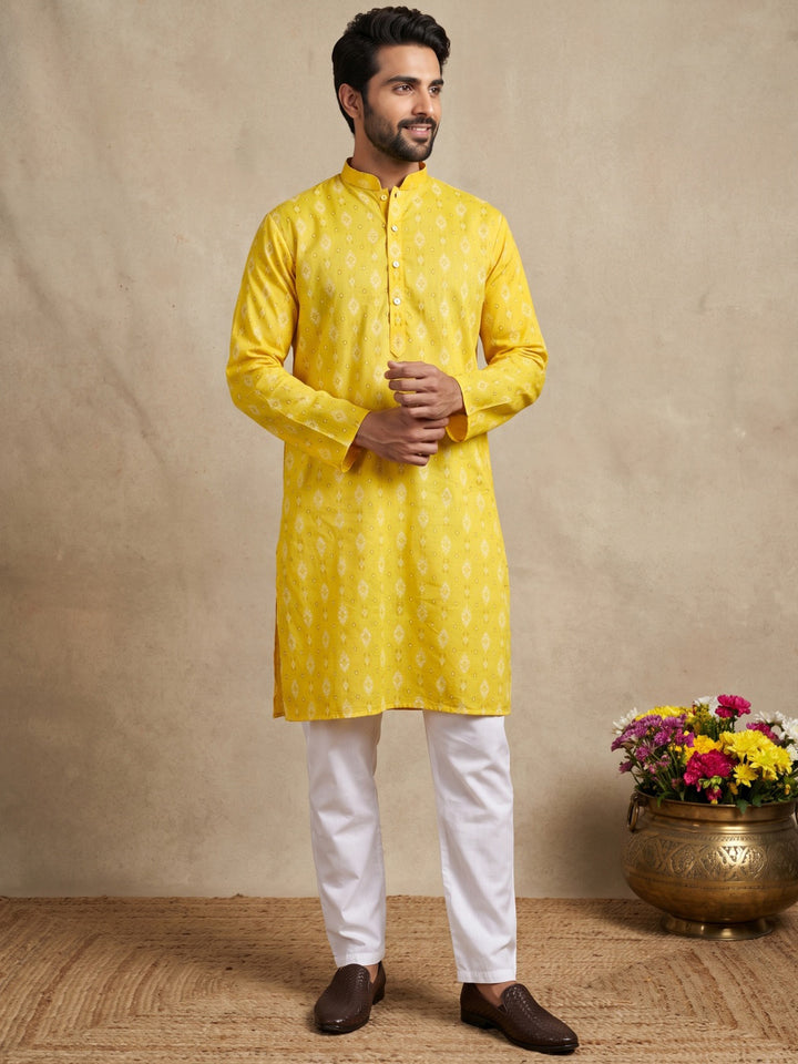 Men’S Foil Print Traditional Kurta Pyjama