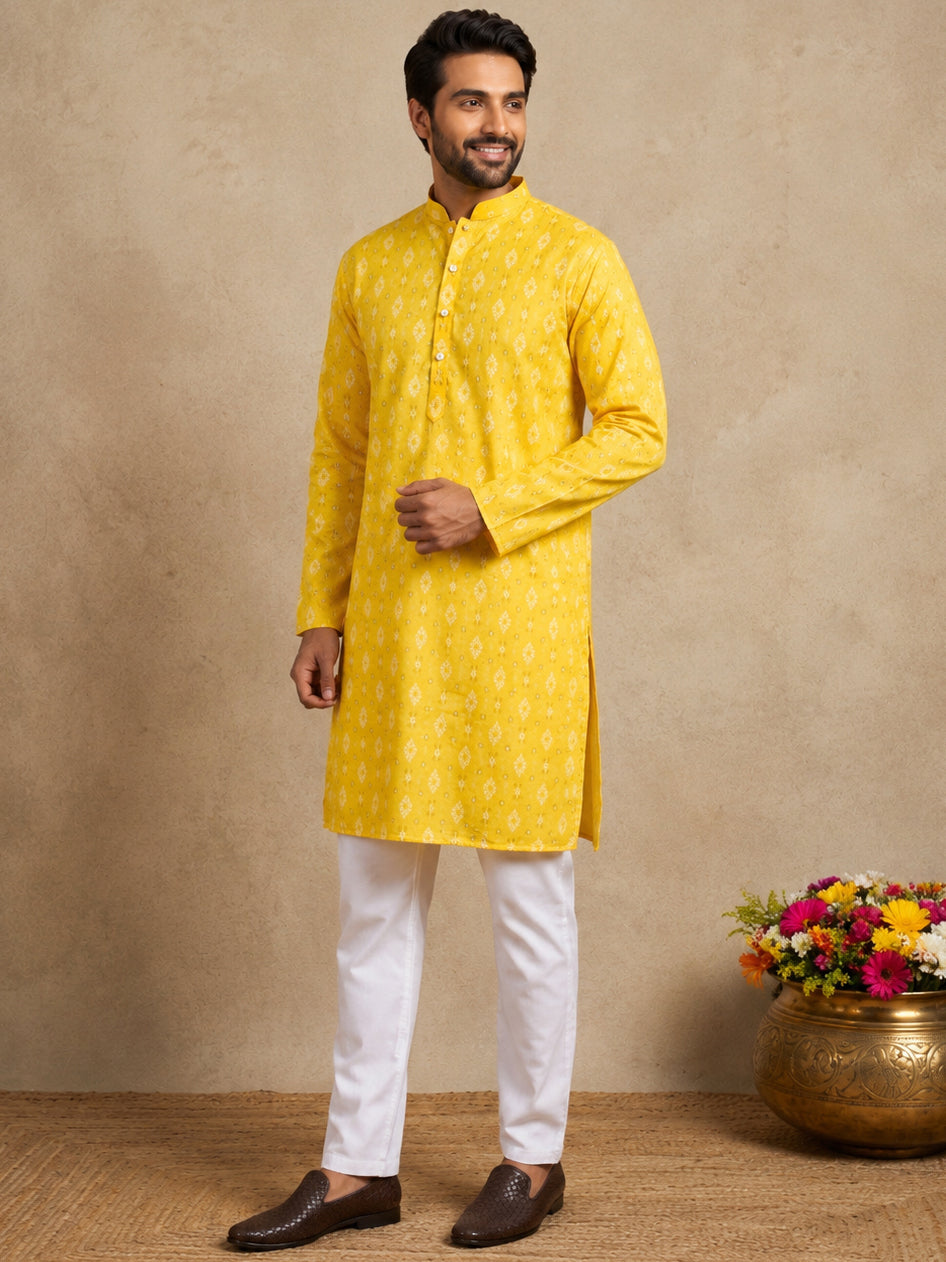Men’S Foil Print Traditional Kurta Pyjama
