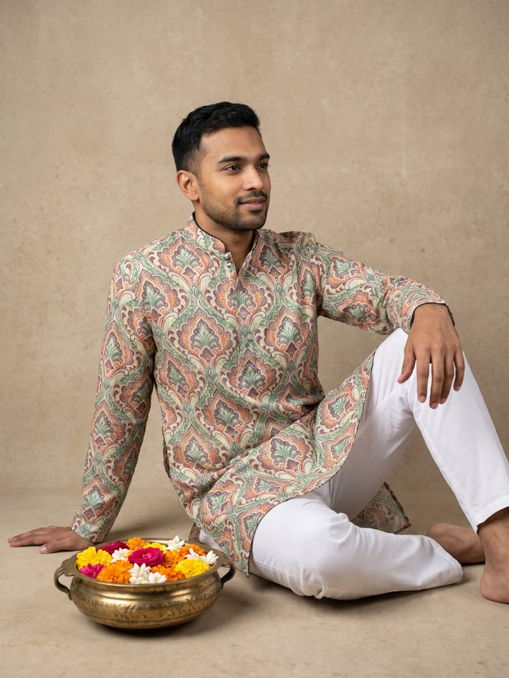 Printed &amp; Thread Work Kurta Pyjama Set