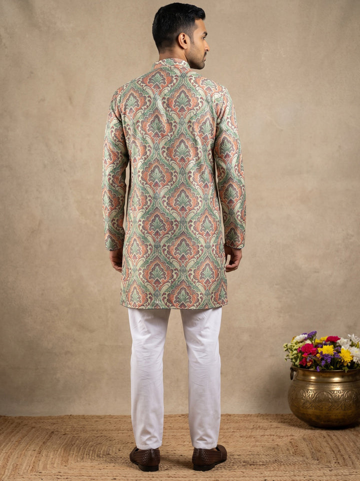 Printed &amp; Thread Work Kurta Pyjama Set
