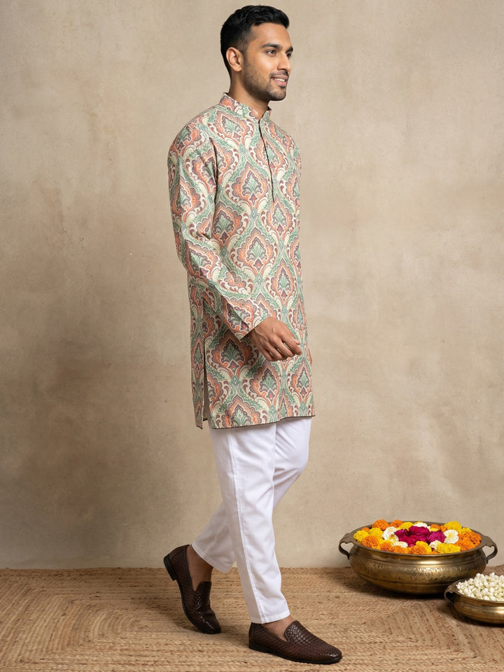 Printed &amp; Thread Work Kurta Pyjama Set
