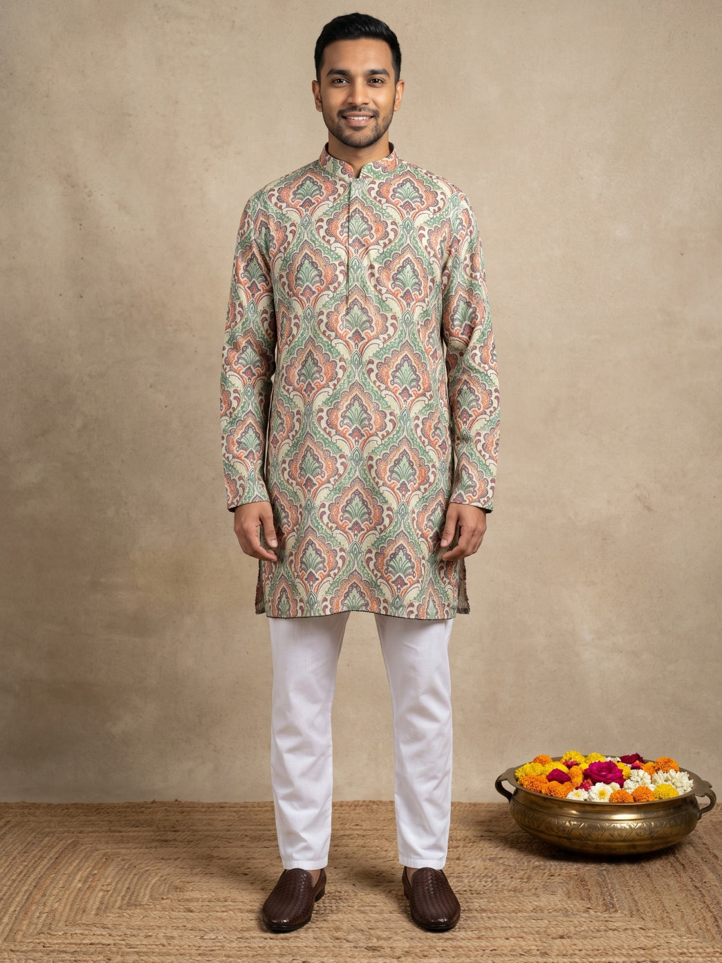 Printed &amp; Thread Work Kurta Pyjama Set