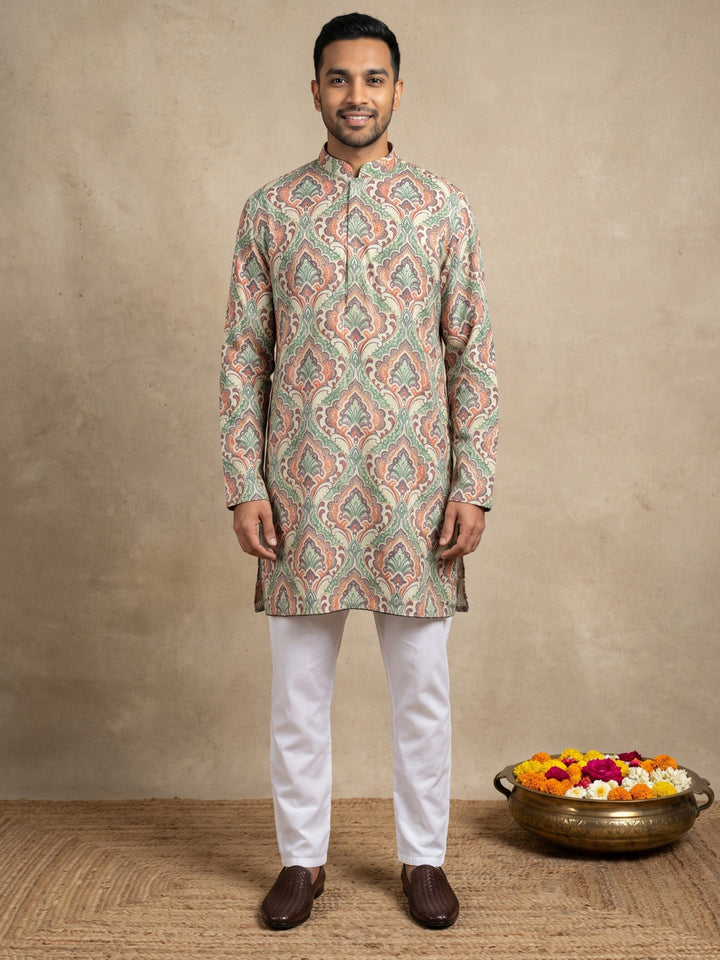 Printed &amp; Thread Work Kurta Pyjama Set