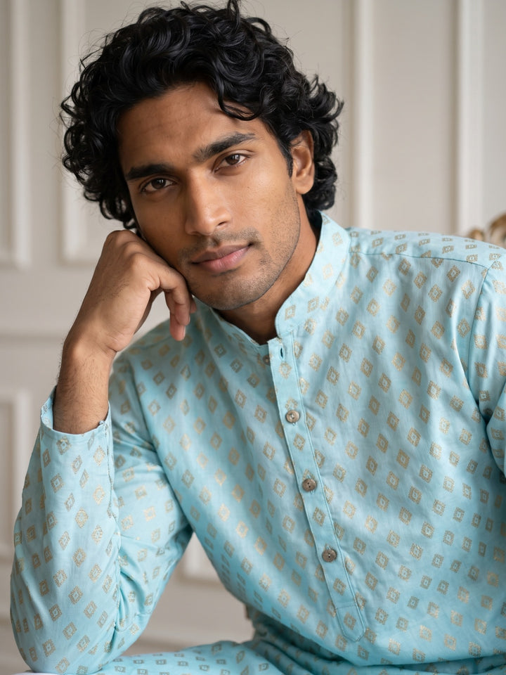 Men’S Foil Print Traditional Kurta Pyjama