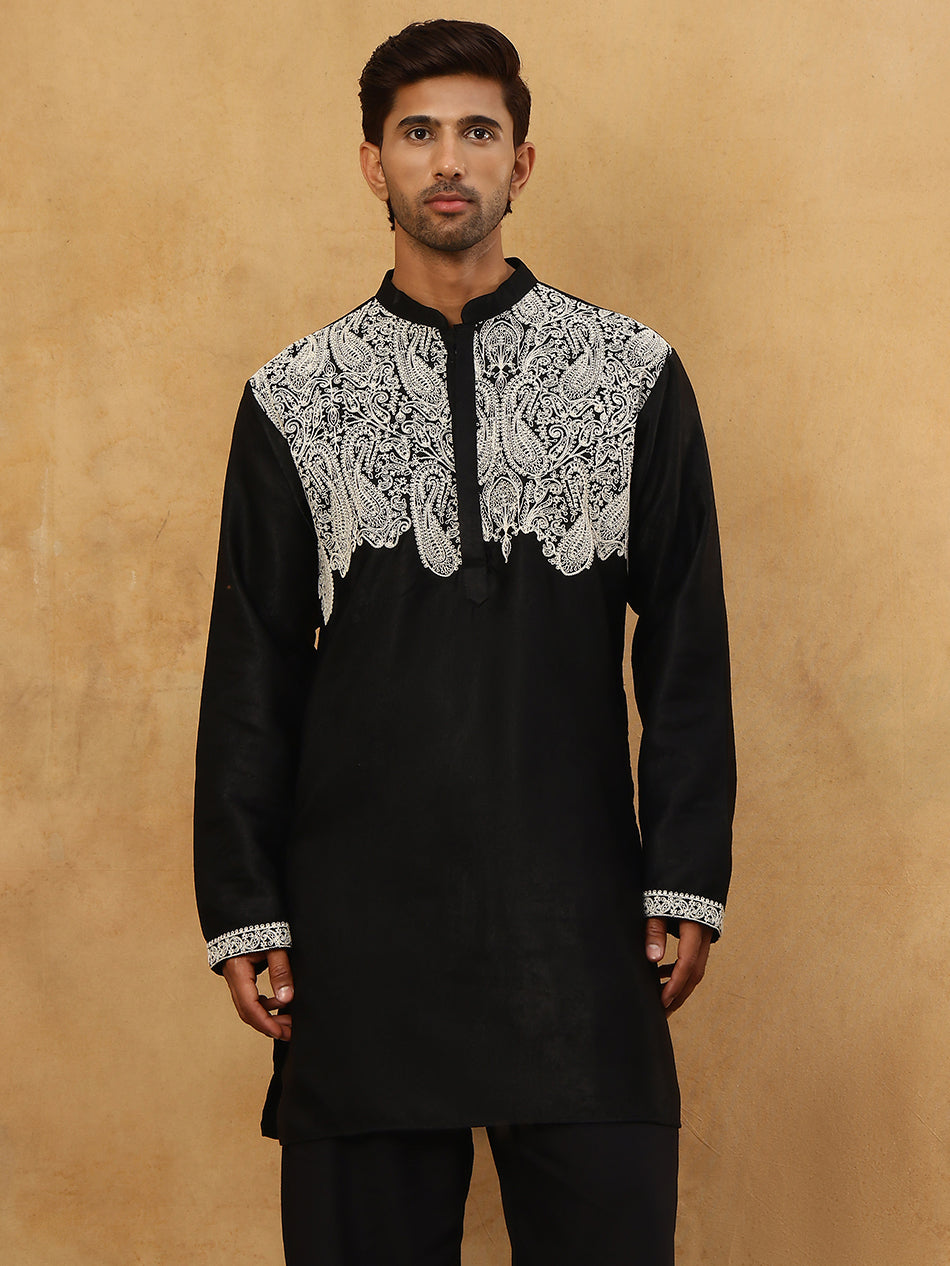 Silk Blend Embroidered Kurta