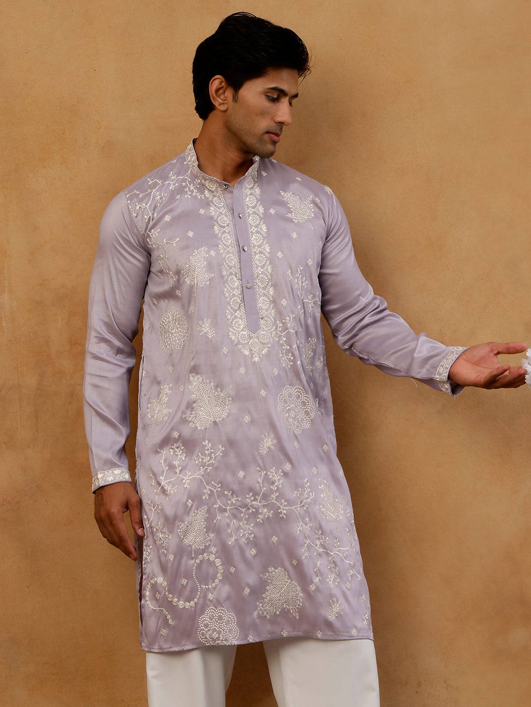 Embroidered Silk Blend Traditional Kurta