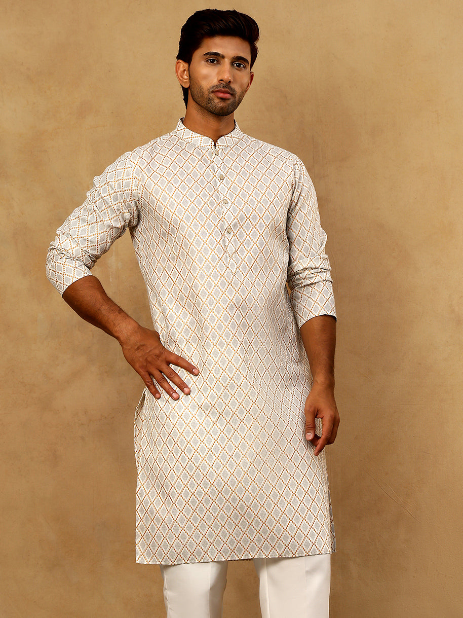 Foil Printed Cotton Blend Kurta