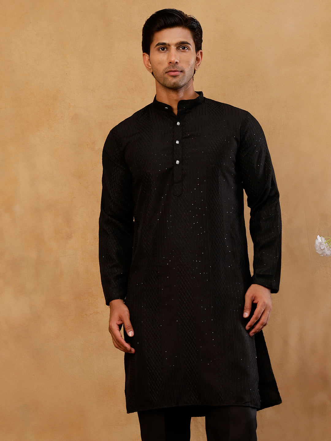 Men’S Silk Blend Thread Work Kurta