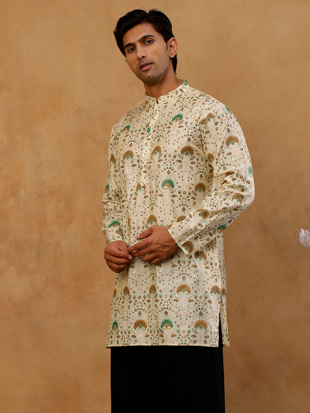 Silk Blend Foil Print Kurta For Men