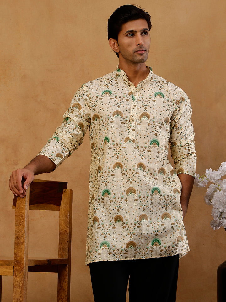 Silk Blend Foil Print Kurta For Men