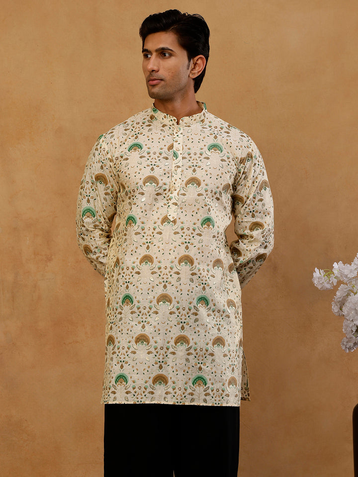 Silk Blend Foil Print Kurta For Men