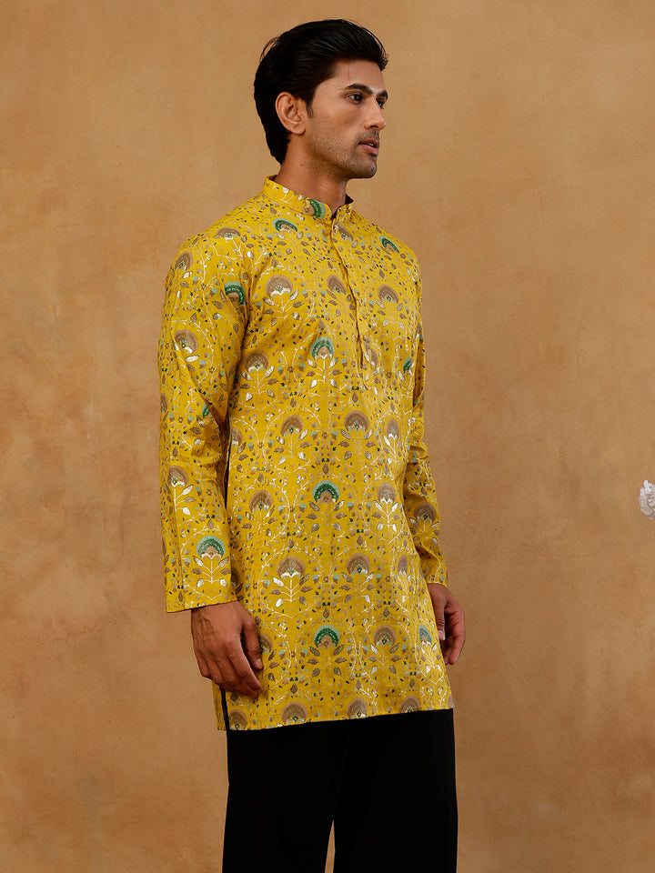 Silk Blend Foil Print Kurta For Men