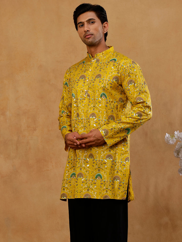 Silk Blend Foil Print Kurta For Men