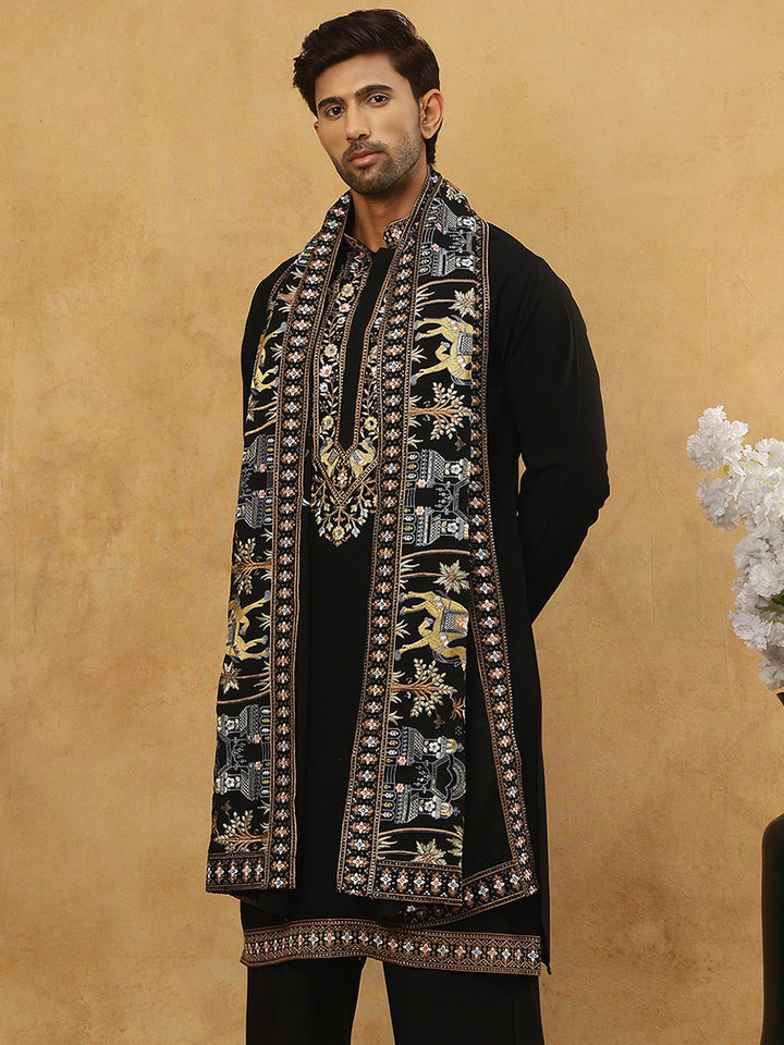 Embroidered Cotton Blend Kurta &amp; Dupatta Set
