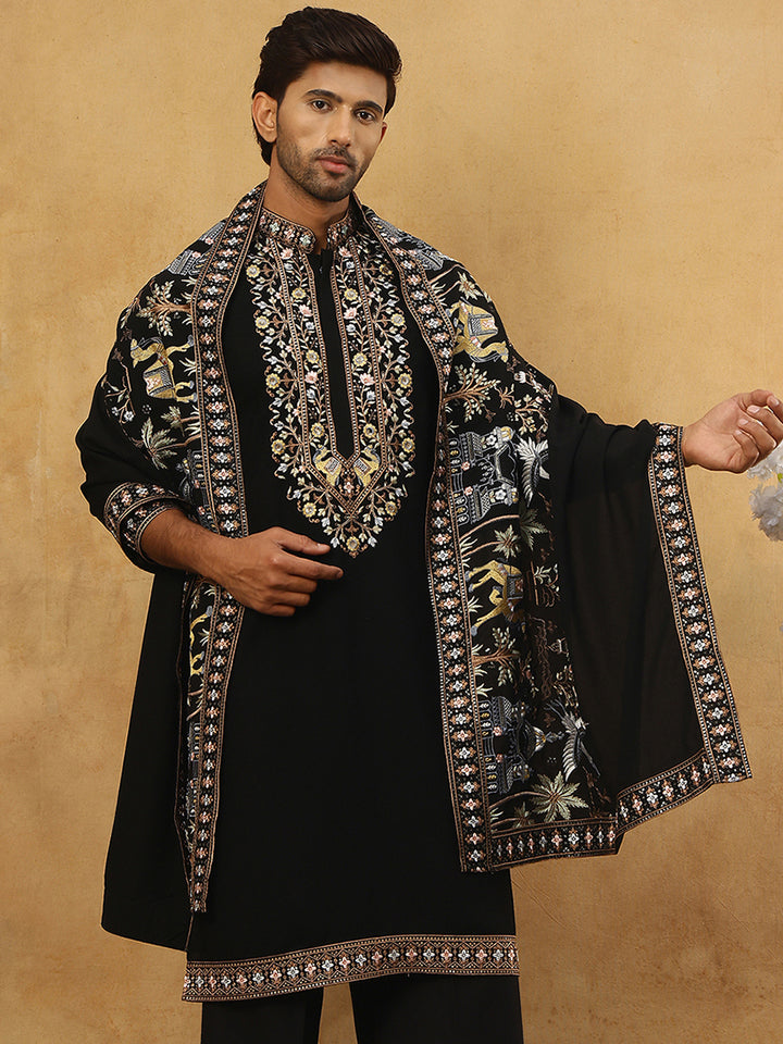 Embroidered Cotton Blend Kurta &amp; Dupatta Set