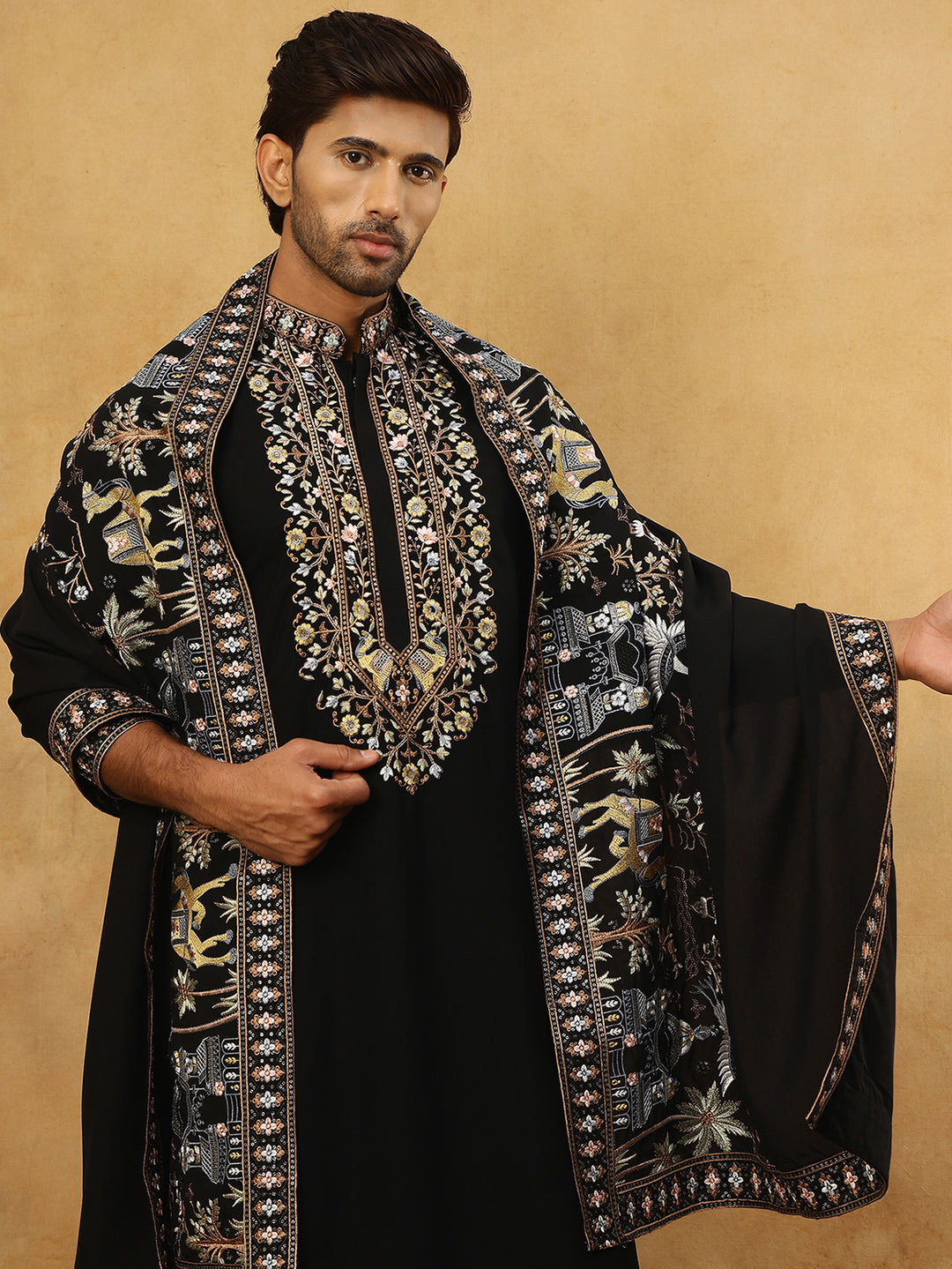Embroidered Cotton Blend Kurta &amp; Dupatta Set