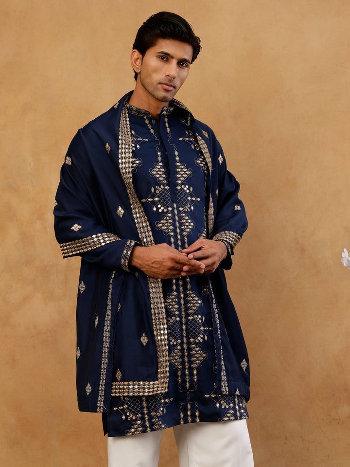 Cotton Blend Embroidered Kurta &amp; Dupatta