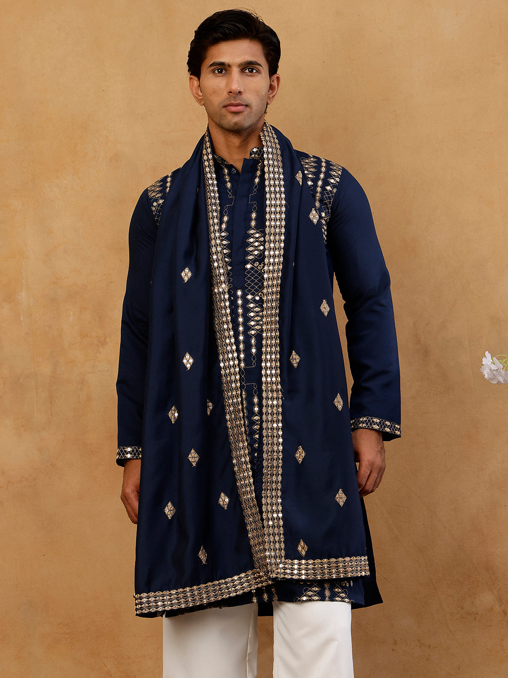 Cotton Blend Embroidered Kurta &amp; Dupatta