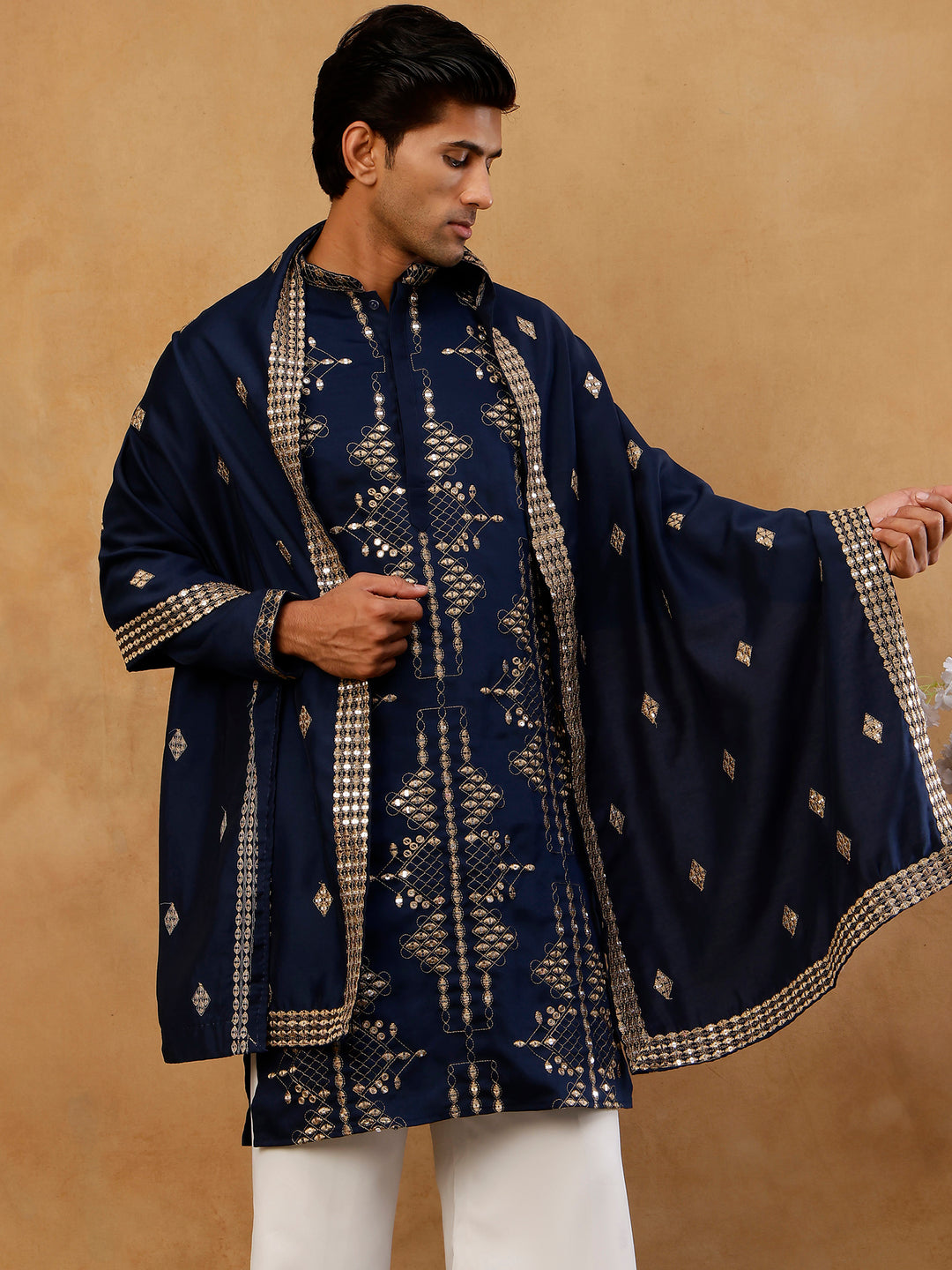 Cotton Blend Embroidered Kurta &amp; Dupatta