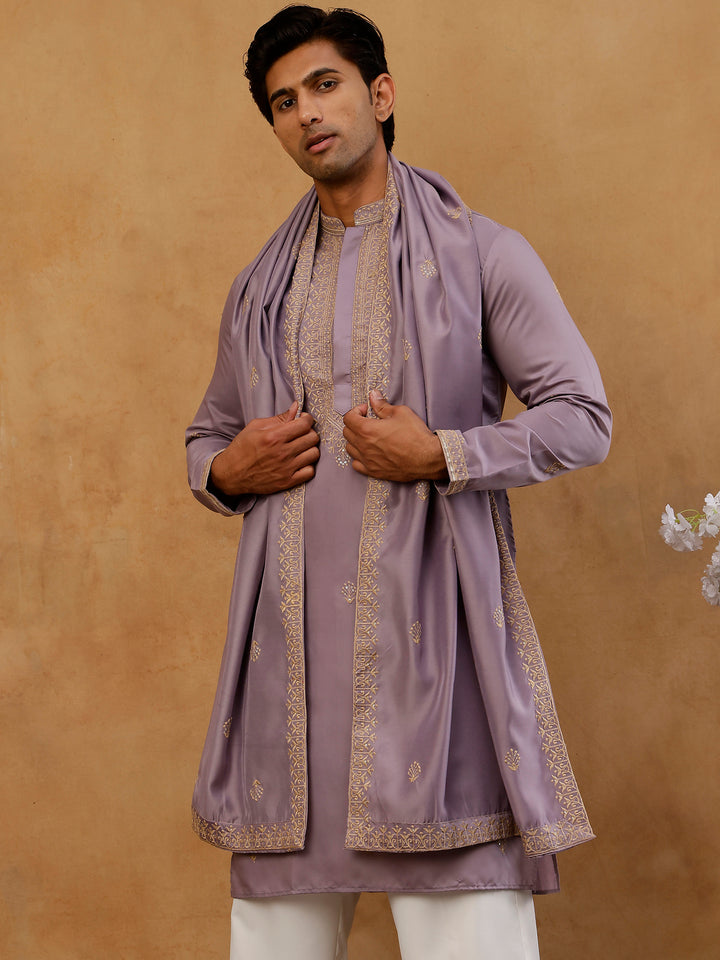 Men’S Festive Embroidered Kurta &amp; Dupatta