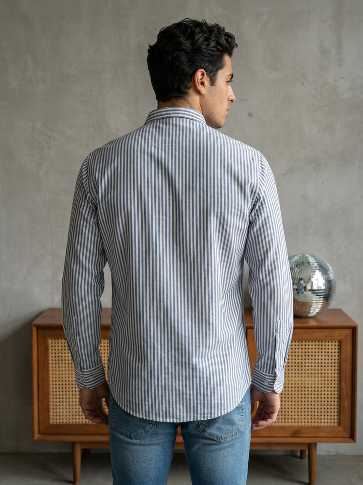Men’S Blue Striped Short Kurta