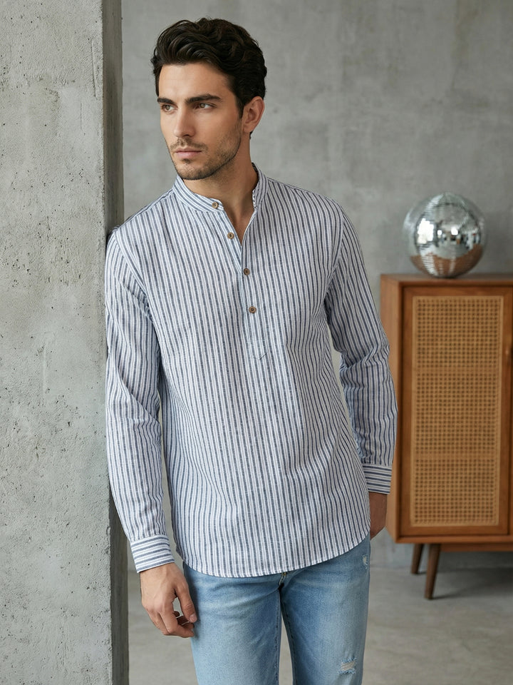 Men’S Blue Striped Short Kurta