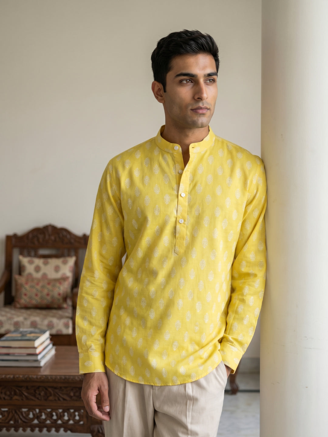 Cotton Blend Traditional Printed Short Kurta