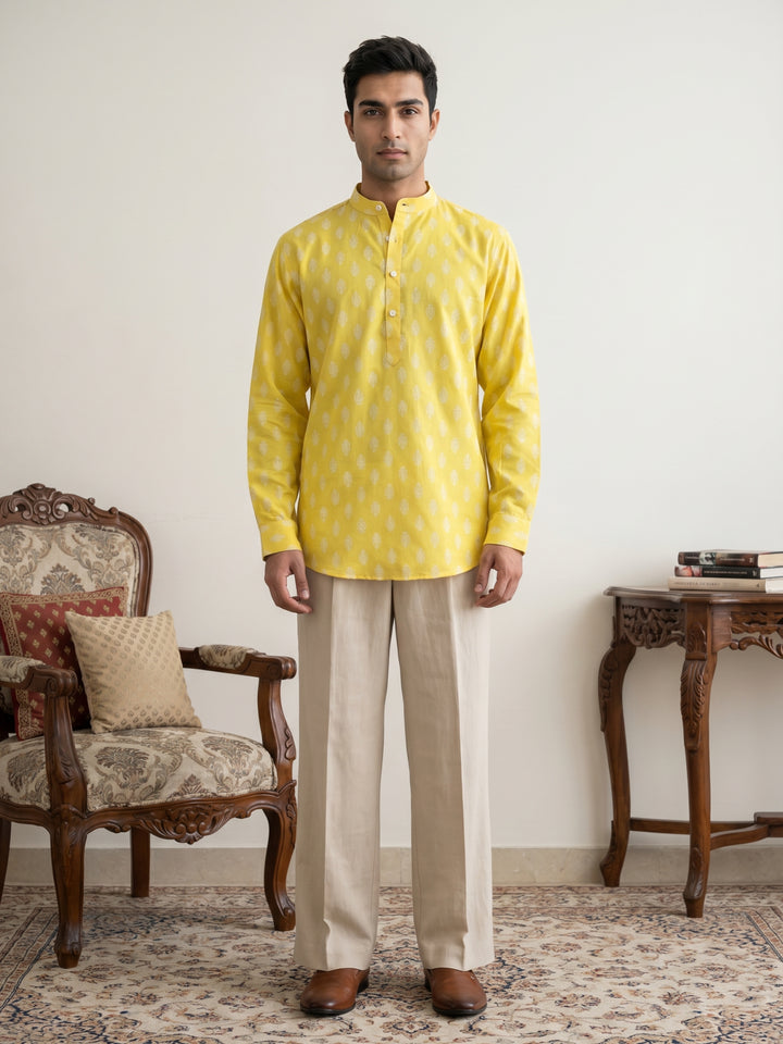 Cotton Blend Traditional Printed Short Kurta