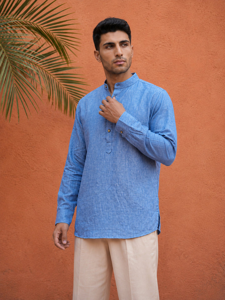 Linen Blend Solid Short Kurta
