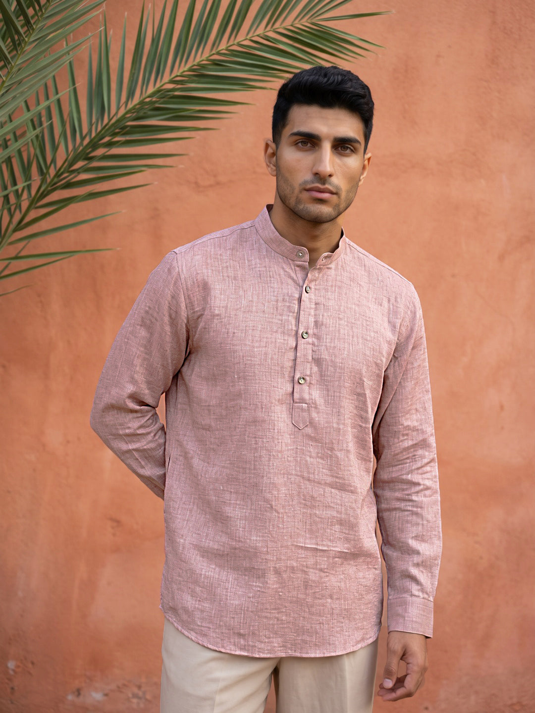 Linen Blend Solid Short Kurta