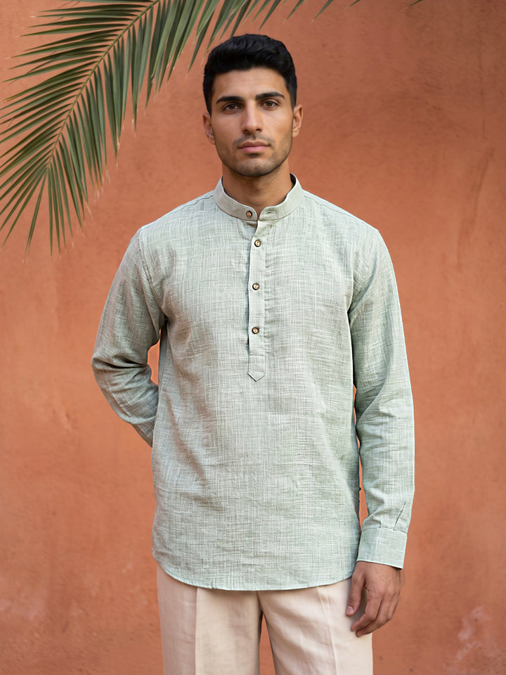 Linen Blend Solid Short Kurta