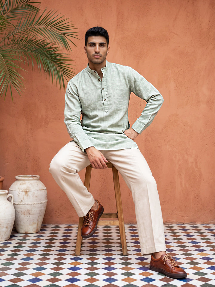 Linen Blend Solid Short Kurta