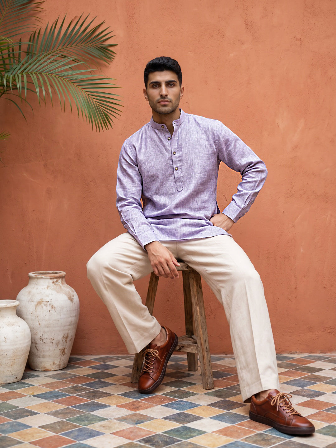 Linen Blend Solid Short Kurta