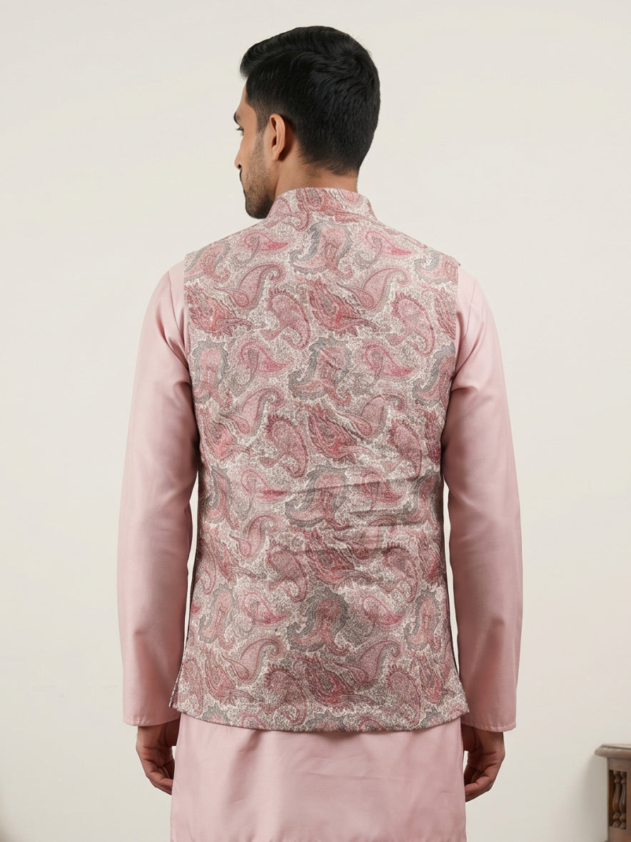 Men Paisley Embroidered Cotton Blend Nehru Jacket